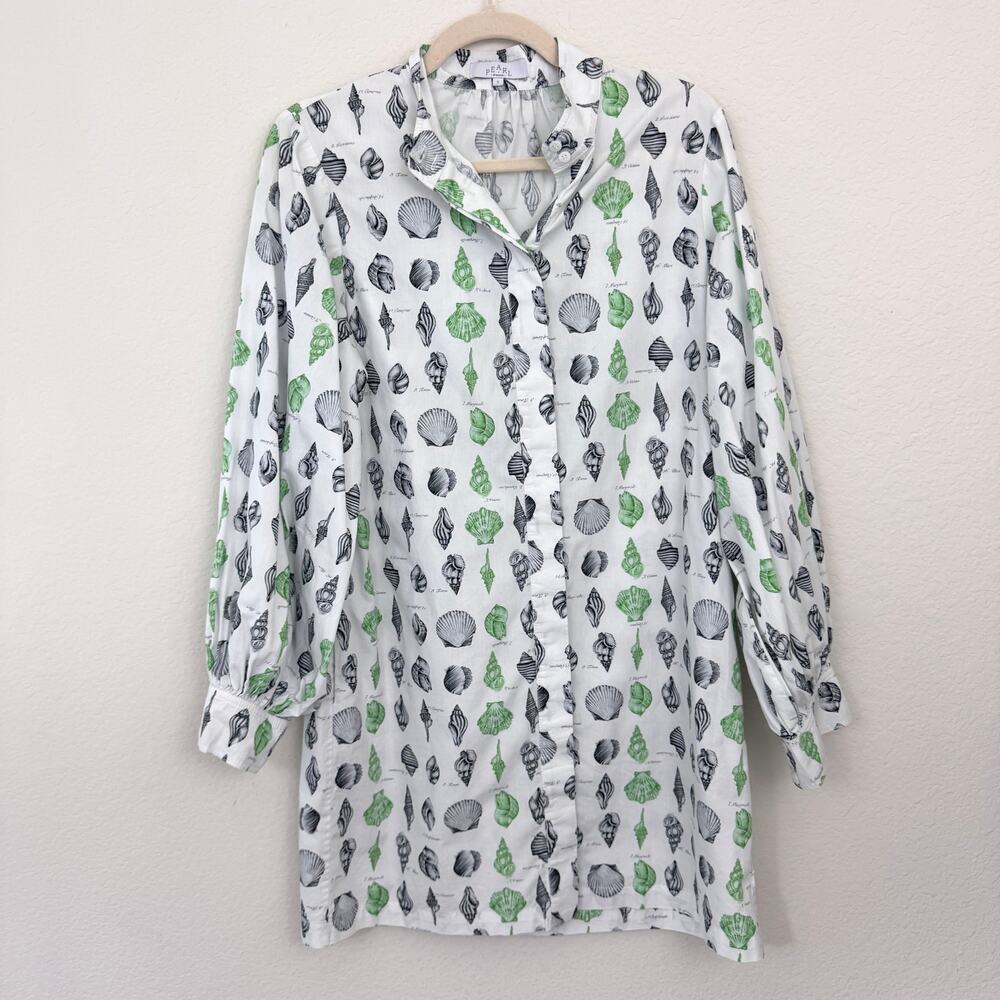 Pearl By Lela Rose Womens Seashell Long Sleeve Button Shirt Dress Size S Cotton